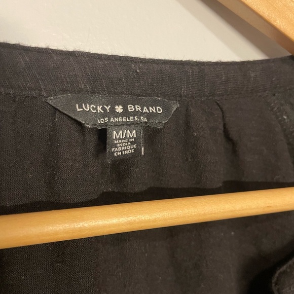 Lucky Brand Chenille Stripe Mix Top Long Sleeve Black Women’s Medium - Picture 3 of 5